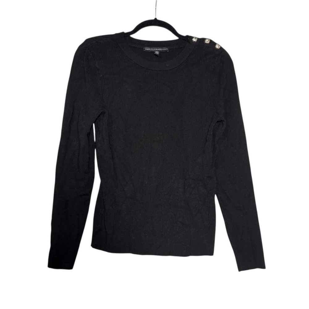 White House Black Market Crewneck Sweater Button Shoulder Black Size Large
